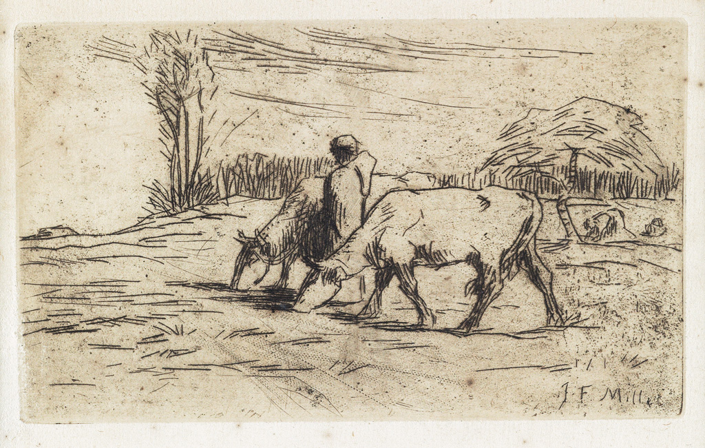 Appraisal: JEAN-FRAN OIS MILLET Deux Vaches Etching printed in dark brownish