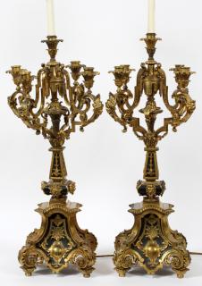 Appraisal: FRENCH BRONZE FIVE-LIGHT CANDELABRA C PAIR H ELECTRIFIED Each patinated