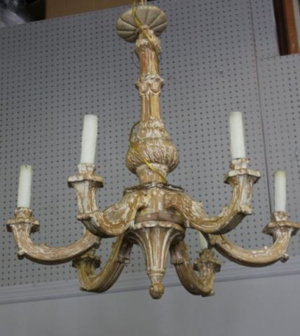 Appraisal: Carved Wood Arm Chandelier with DecorativeDistressed Look From a Larchmont