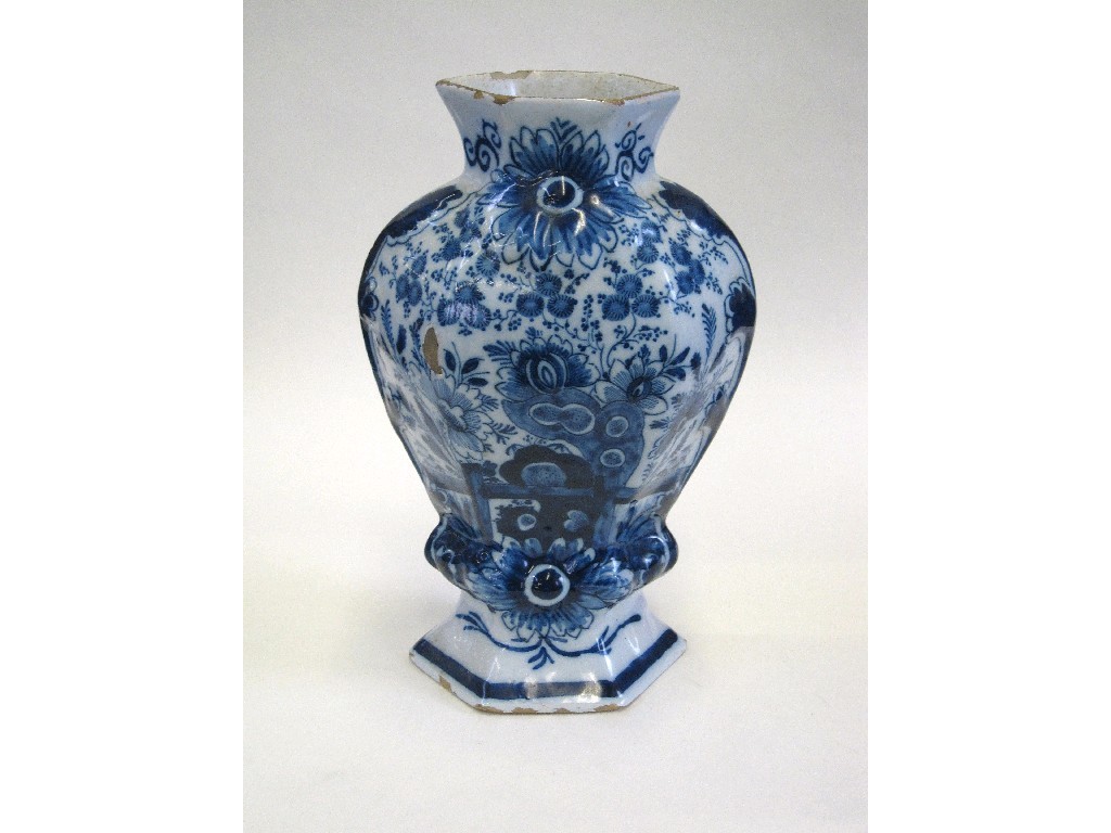 Appraisal: Delftware vase painted with flowers