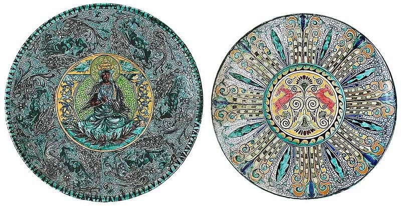 Appraisal: Two Large Majolica Platters Continental th th century rabbits and