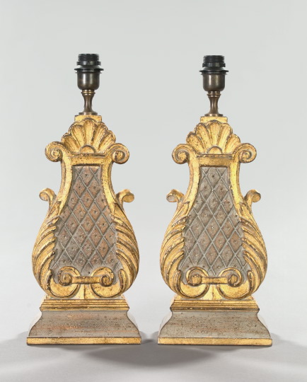 Appraisal: Pair of Italian Carved Gray White-Pickled and Parcel-Gilt Lyriform Wooden