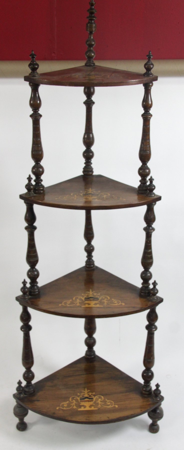 Appraisal: A Victorian inlaid walnut corner whatnot cm high