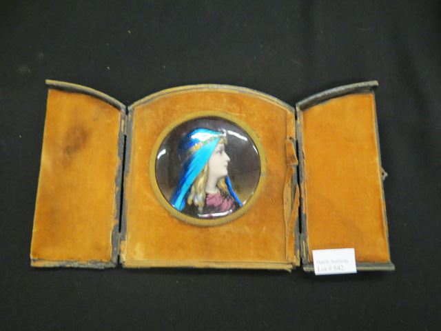 Appraisal: French Enamel Plaque of a Maiden on copper circa diameter