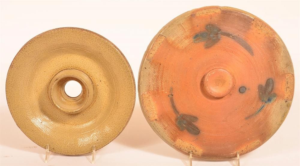 Appraisal: Two Various Stoneware Pottery Lids Two Various th Century Stoneware