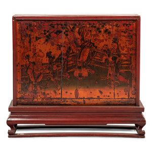 Appraisal: A Chinese Lacquered Table Screen Early th Century with one