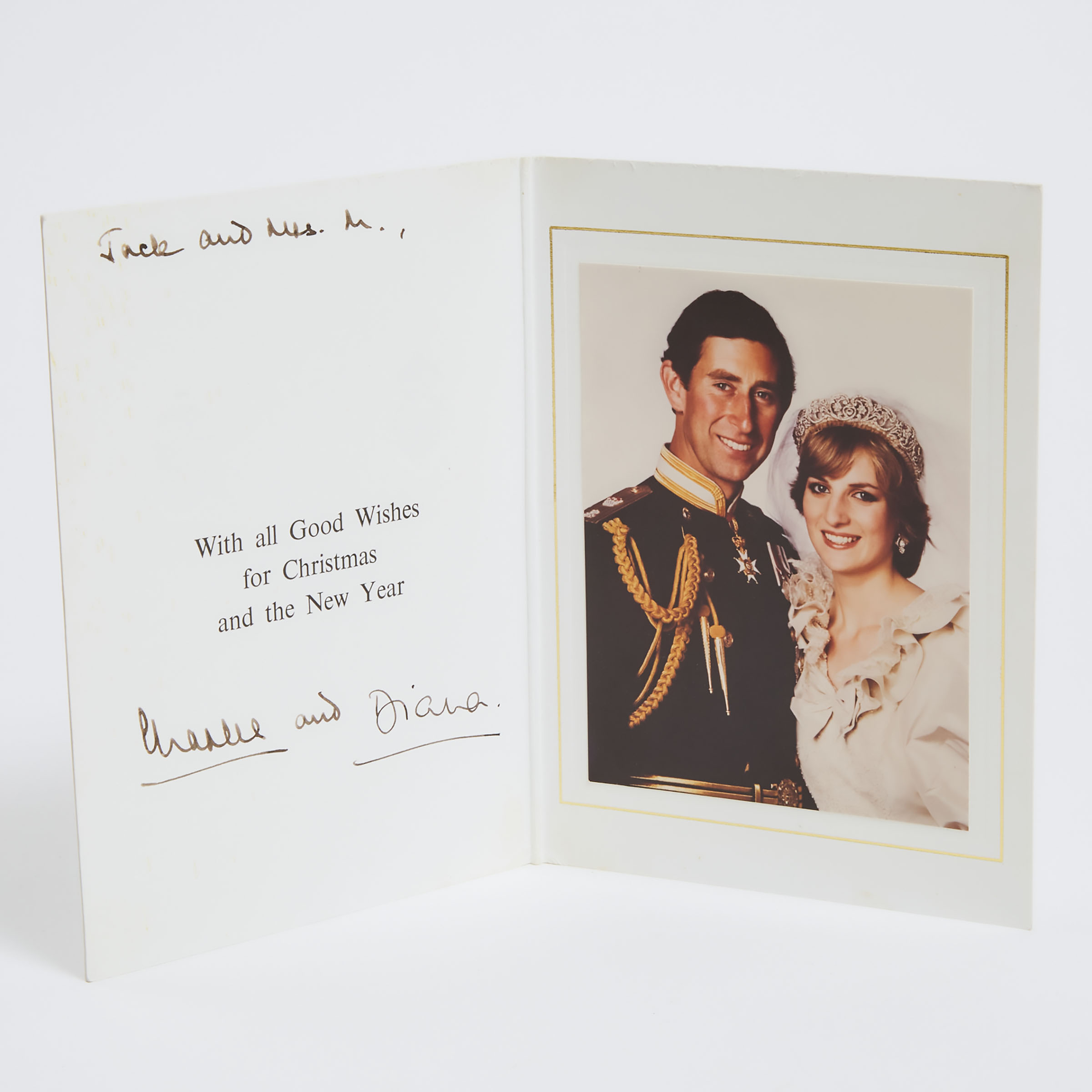 Appraisal: Charles and Diana Christmas Card inscribed and signed by both