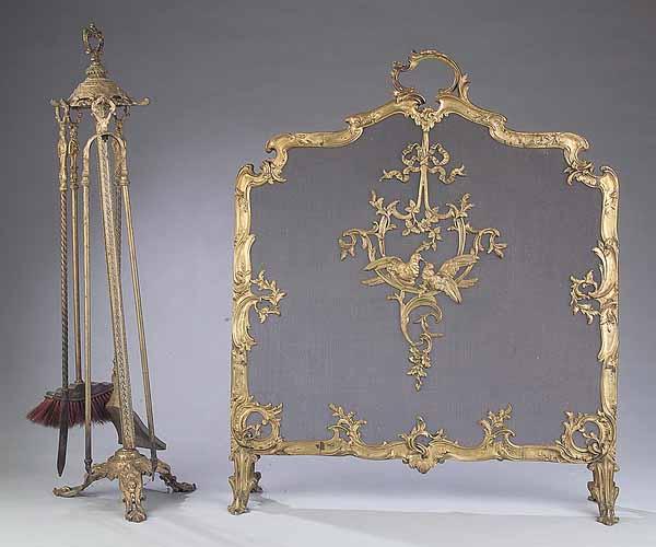 Appraisal: An Antique Louis XV-Style Gilt Bronze Fire Screen and Fire