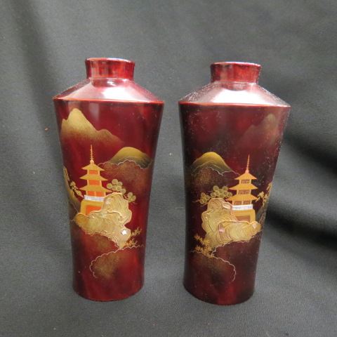 Appraisal: Pair of Japanese Vases enameled and gold work on metal