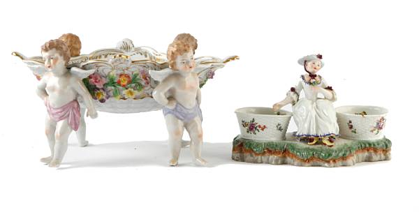 Appraisal: A group of four Continental porcelain articles comprising a bowl