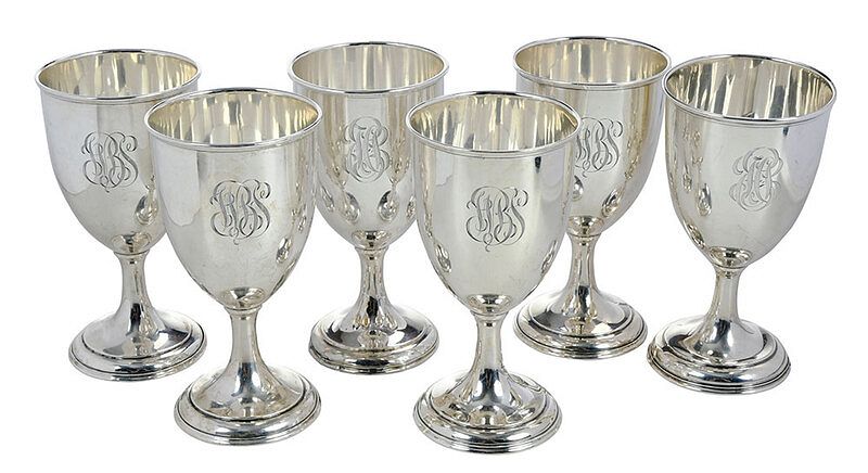 Appraisal: Set of Six Sterling Goblets American th century typical form