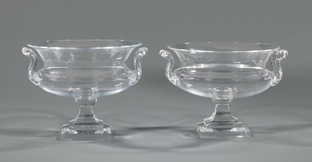 Appraisal: Pair of Vintage Steuben Glass Compotes etched marks pattern designed