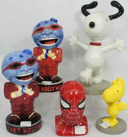 Appraisal: USA Made Snoopy and Woodstock Spiderman Moneybox Planet Hollywood Mugs