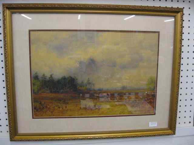 Appraisal: H Bailey Watercolor Landscape with Cows dated Harry Lewis Bailey