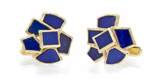 Appraisal: A Pair of Karat Yellow Gold and Lapis Lazuli Cufflinks