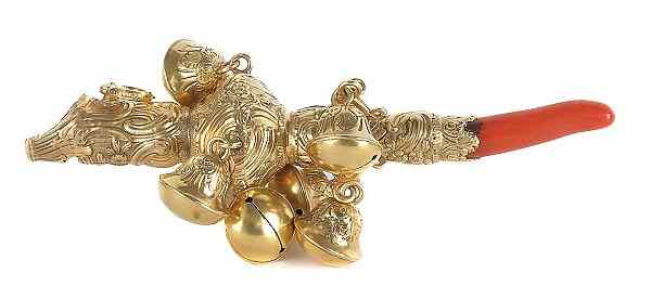 Appraisal: Victorian K gold baby rattle whistle with coral handle l