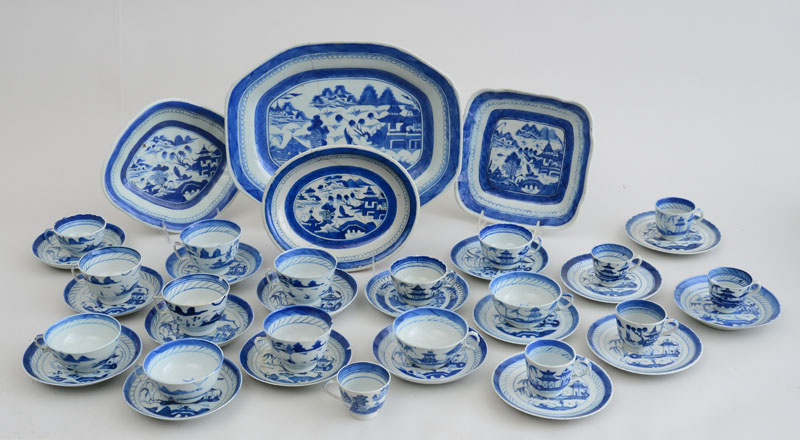 Appraisal: ASSEMBLED GROUP OF CANTON BLUE AND WHITE PORCELAIN TEA ARTICLES