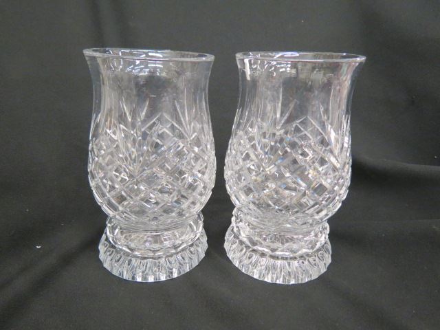 Appraisal: Pair of Galway Cut Crystal Hurricane Lamps diamond and ray