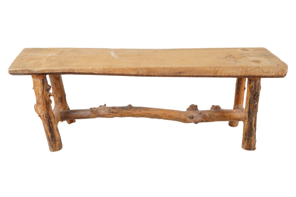 Appraisal: RUSTIC WOOD BENCHthe single-plank seat raised on tree branches Provenance