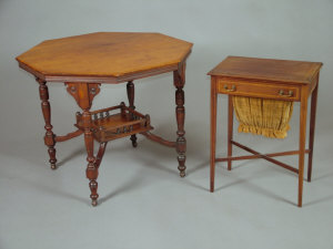 Appraisal: An Edwardian mahogany and inlaid work table the thumb moulded