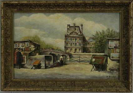 Appraisal: E Berthet Parisian Market Oil on Board