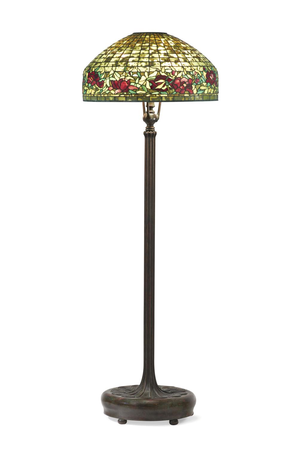 Appraisal: A Tiffany-style leaded glass floor lamp th Century Base and