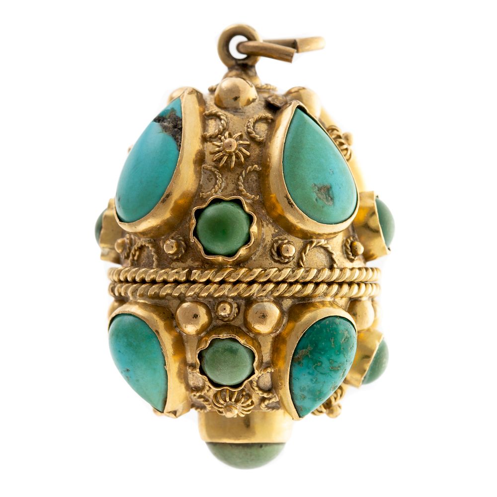 Appraisal: An Italian Etruscan Turquoise Charm Pendant in K K yellow