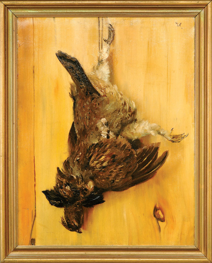 Appraisal: GROUSE ON A WOOD PANEL AMERICAN LATE TH CENTURY Oil