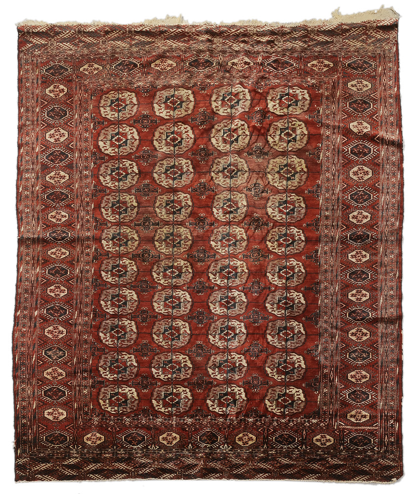 Appraisal: Bokara Rug th century mixed fibers probably including silk rows