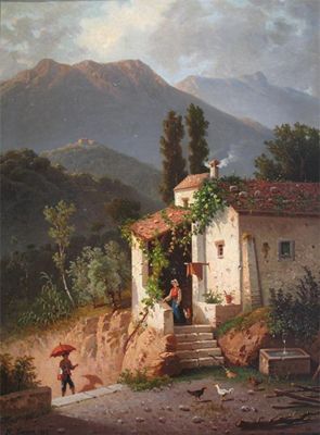 Appraisal: Raimondo Scoppa Italian b Mountain landscape with figures by a