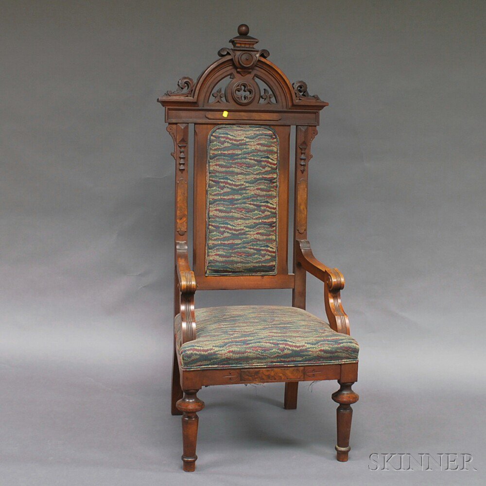 Appraisal: Renaissance Revival Walnut Armchair the high back with molded and