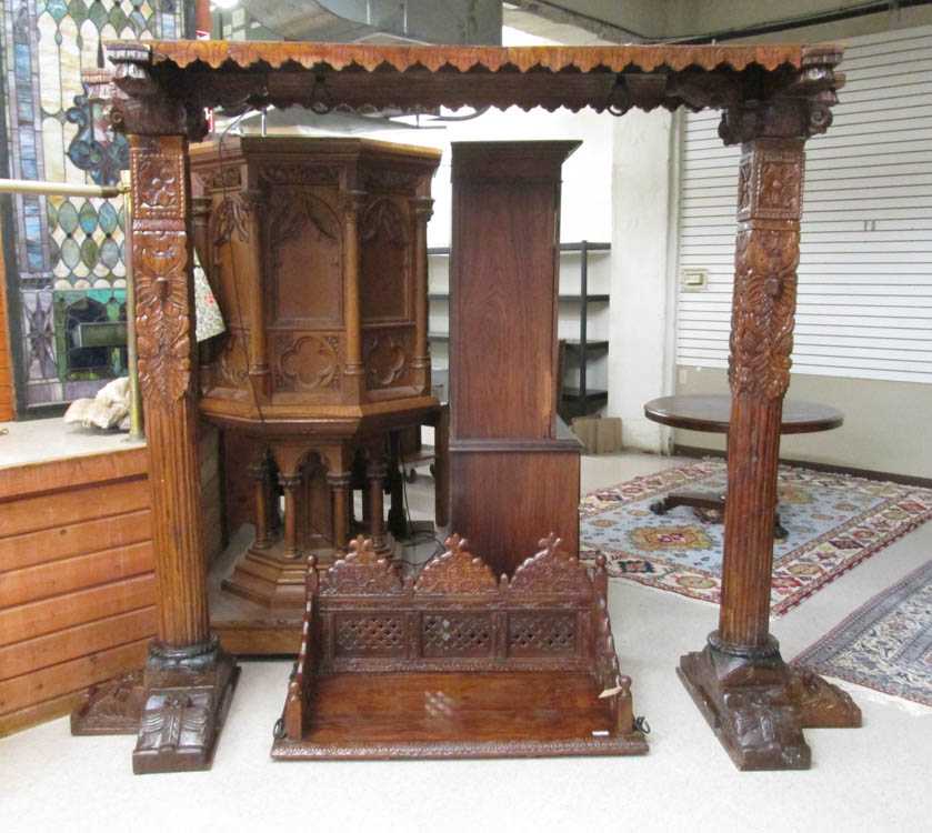 Appraisal: CARVED TEAKWOOD GARDEN SWING India th century elements featuring a