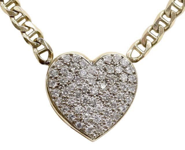 Appraisal: Estate kt yellow gold necklace diamond pave heart totaling sixty