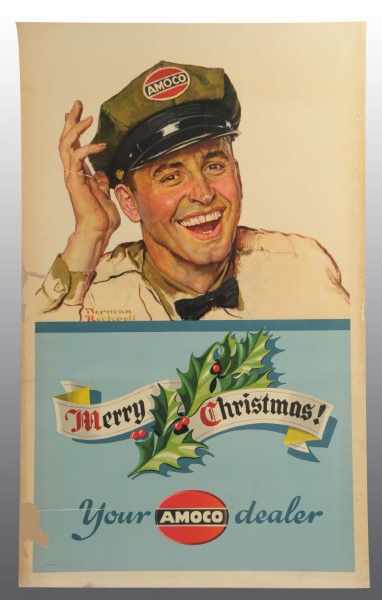 Appraisal: Amoco Merry Christmas Poster Description s Features signed Norman Rockwell