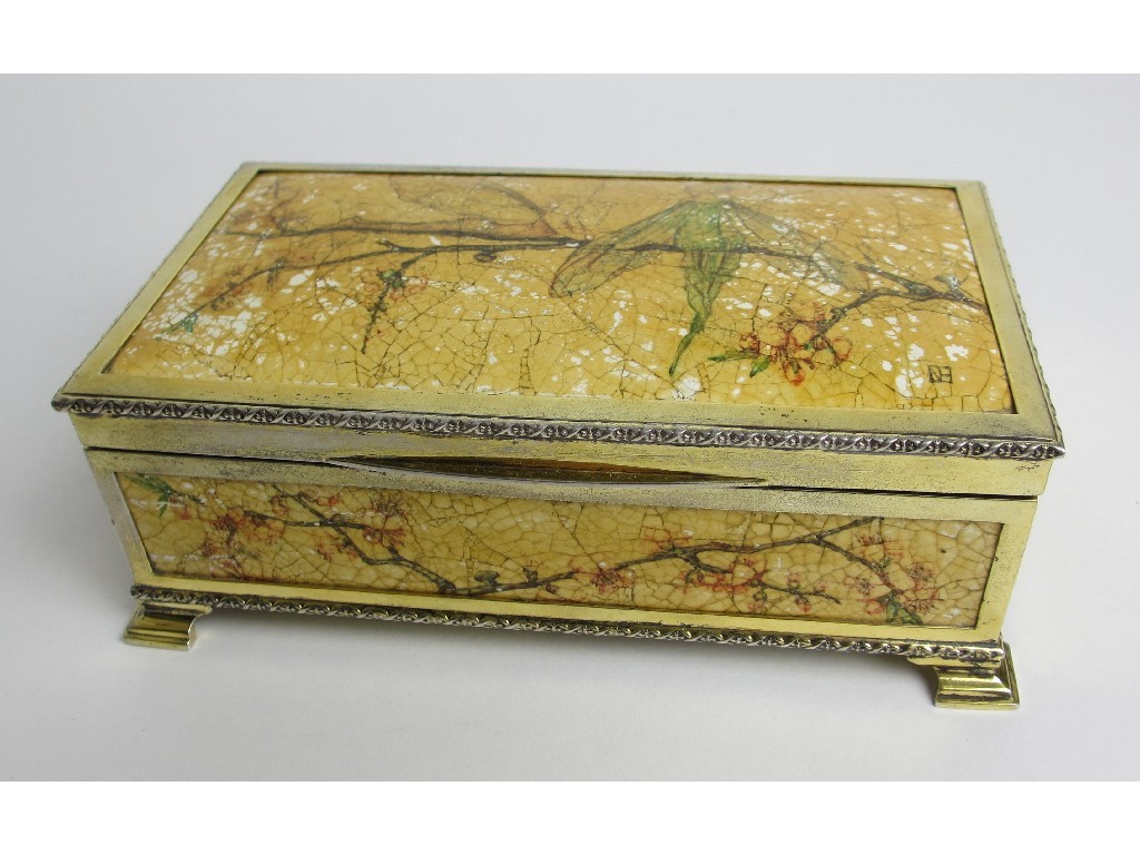 Appraisal: An Edwardian silver gilt and painted cigarette box decorated with