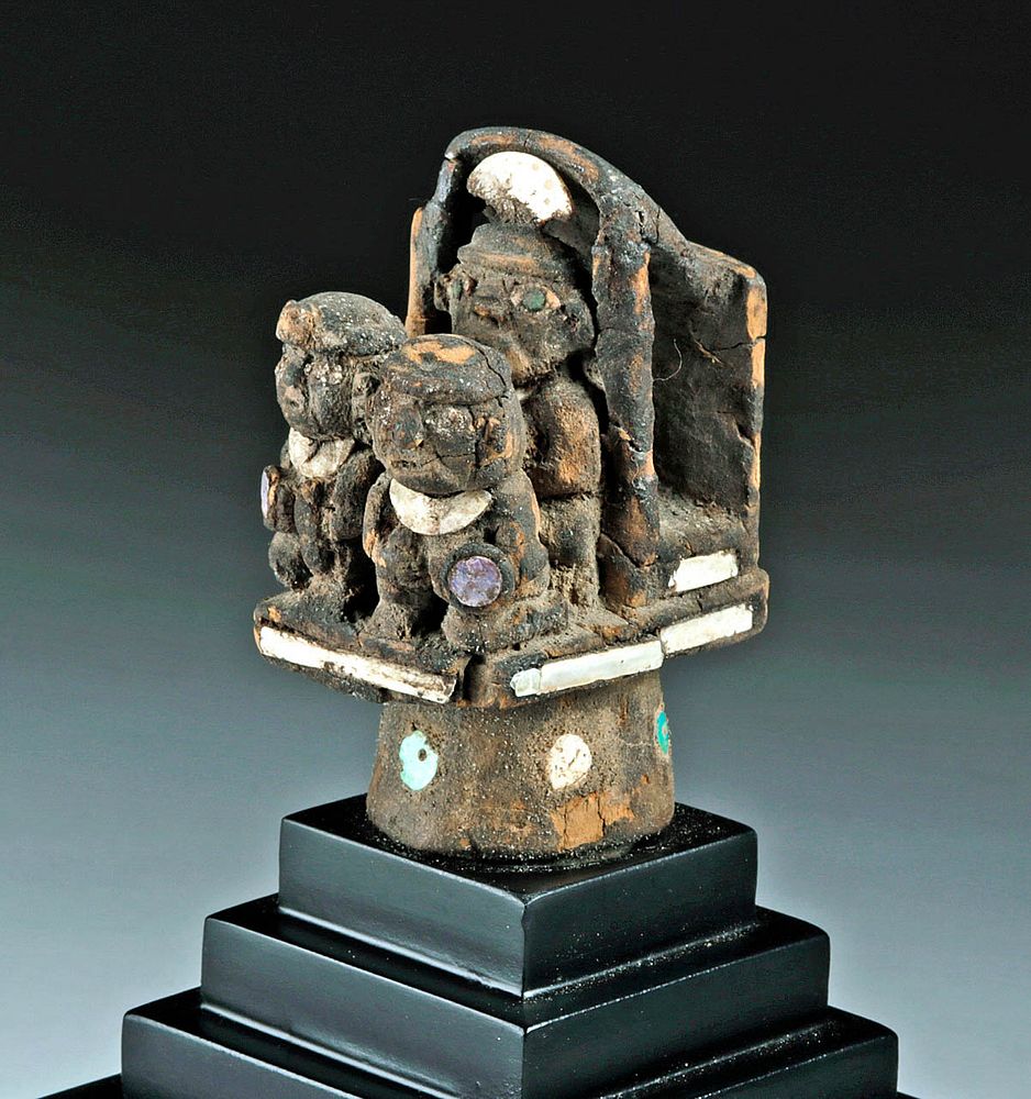 Appraisal: Incredible Moche Wood Scepter Finial w Inlays Originally Listed At