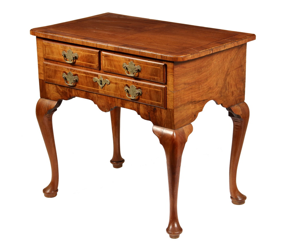 Appraisal: QUEEN ANNE LOWBOY - Diminuitive Banded Mahogany Lowboy with overhanging