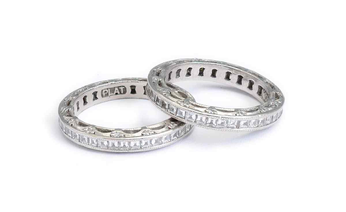 Appraisal: PAIR TACORI PLATINUM DIAMOND STACKING RINGS BANDS square baguette and