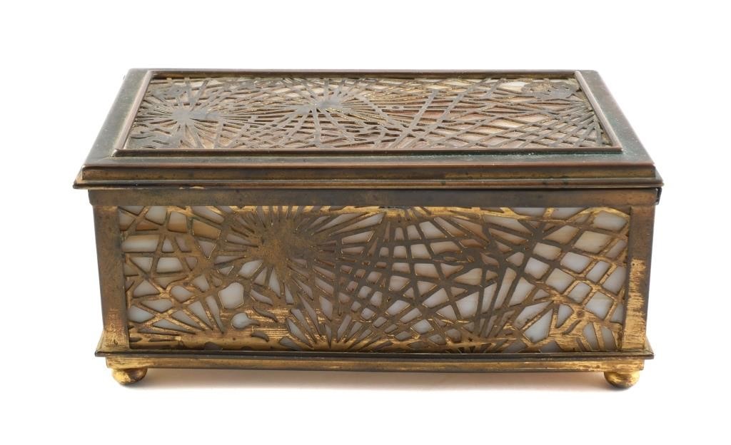 Appraisal: TIFFANY STUDIOS PINE NEEDLE BRONZE BOXAntique circa Tiffany Studios gilt