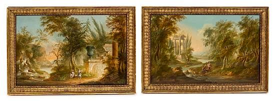 Appraisal: Continental School th Century Landscapes with Figures and Ruins a