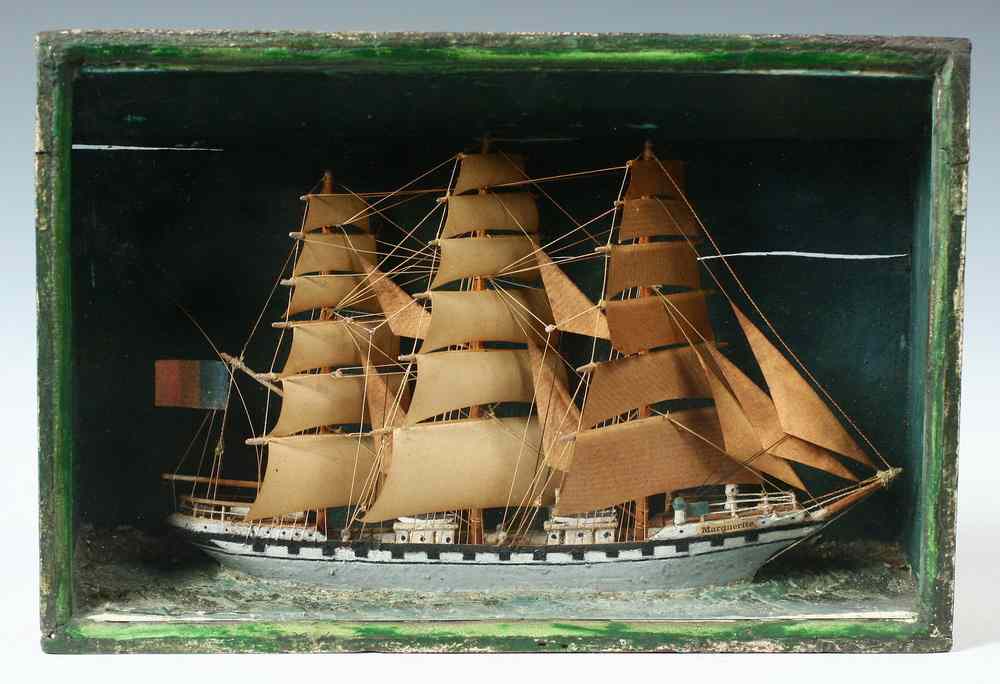 Appraisal: MINIATURE SHIP DIORAMA - Miniature Ship Diorama of French Three-Mast