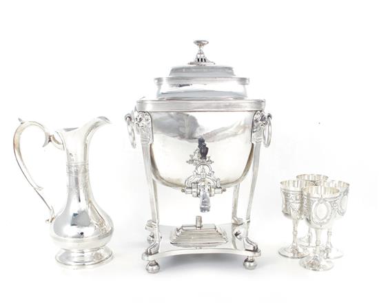 Appraisal: English hot water urn and Indian beverage set Georgian style