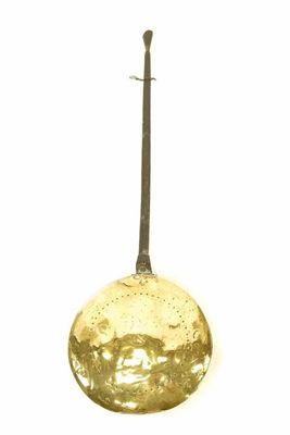 Appraisal: A Charles II brass warming pan the hinged lid decorated