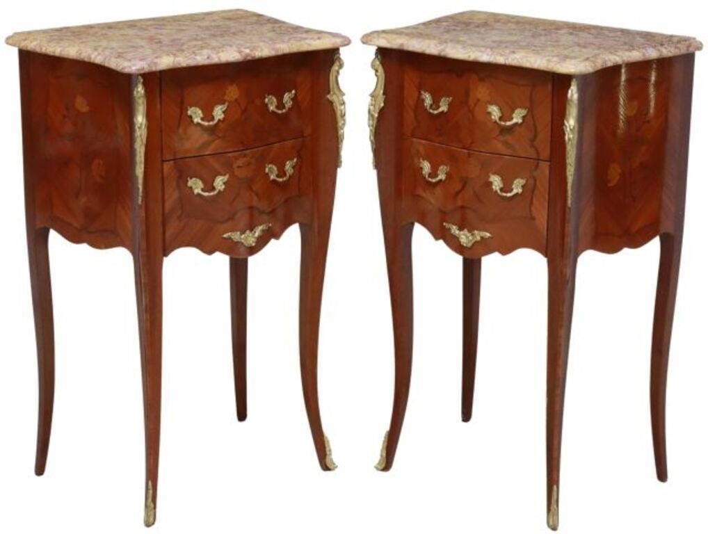 Appraisal: pair French Louis XV style marble-top nightstands th c two