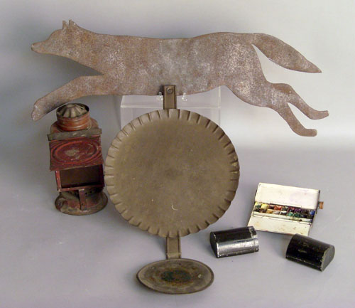 Appraisal: Tin sconce together with a mold spice box lantern fox