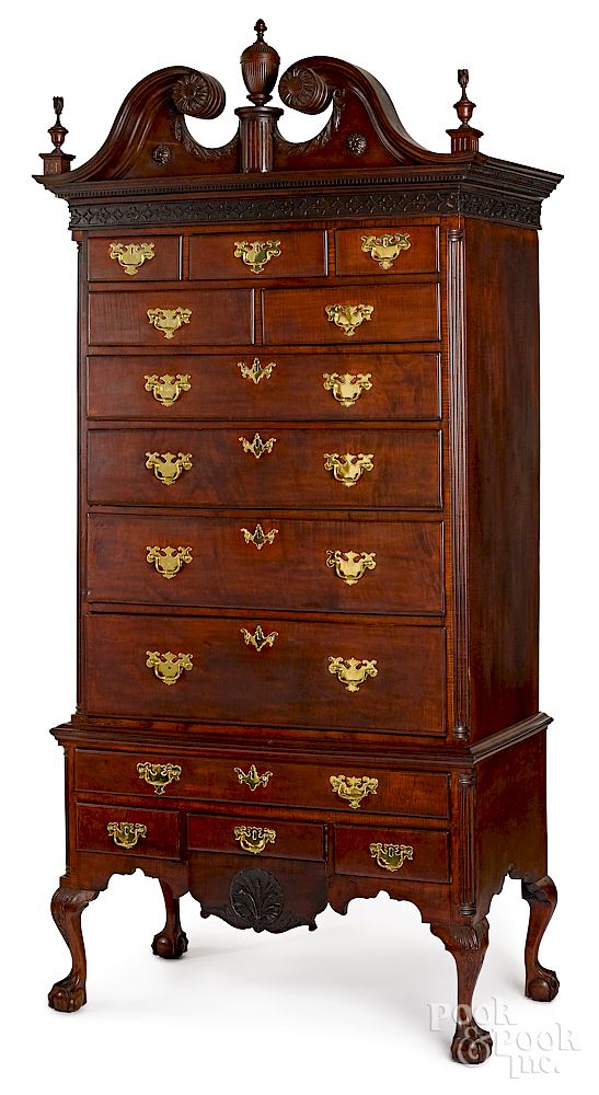 Appraisal: Pennsylvania Chippendale tiger maple high chest Exclusive on Bidsquare Pennsylvania