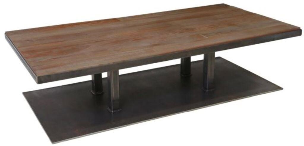 Appraisal: Modern wood and steel coffee table st c weathered plank