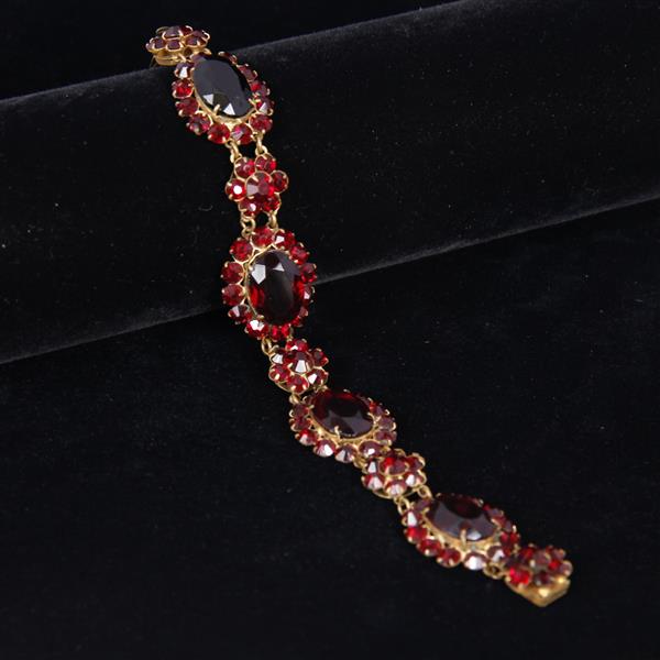 Appraisal: Czech Bohemian Ruby Red Crystal on Brass Bracelet Marked Czechoslovakia