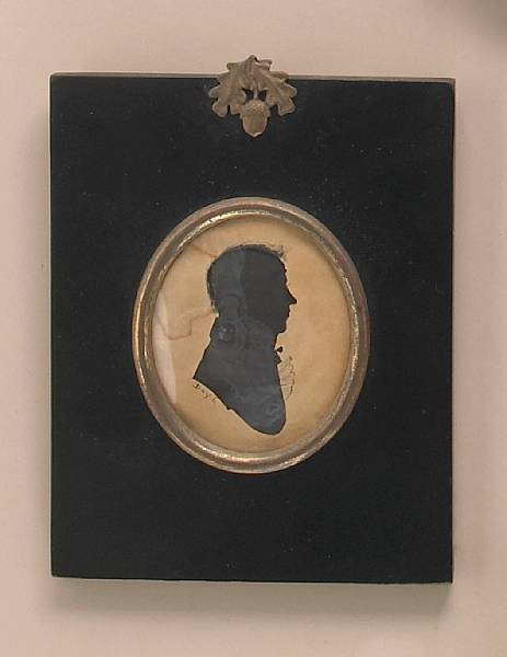 Appraisal: A hollow cut and painted paper silhouette of a gentleman