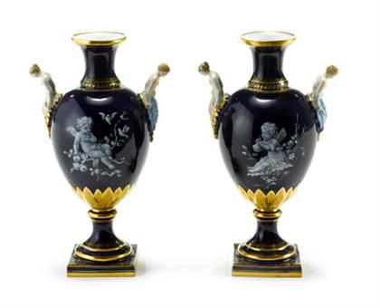 Appraisal: Pair of Meissen porcelain cobalt ground 'Limoges Enamel' style vases